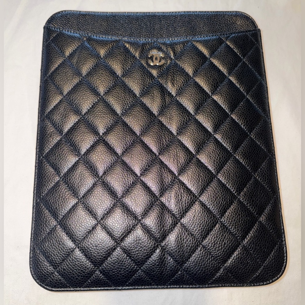 Chanel iPad cover black caviar silver hardware timeless